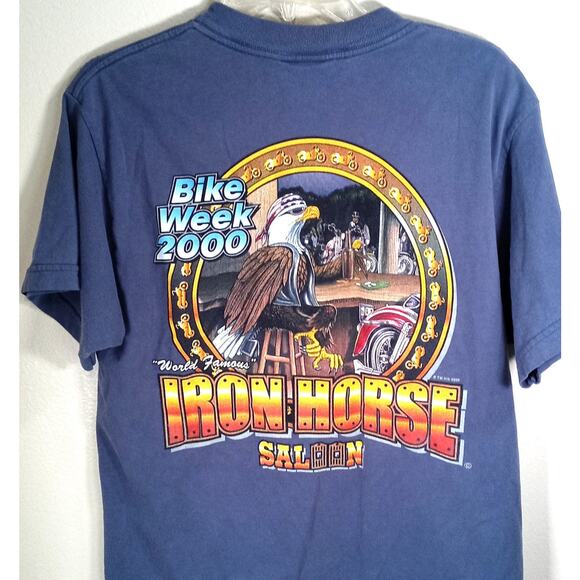 Vtg 2000 Boot Hill Saloon Shirt Men's XL Blue Y2K All American Eagle Beer Biker - Picture 1 of 6